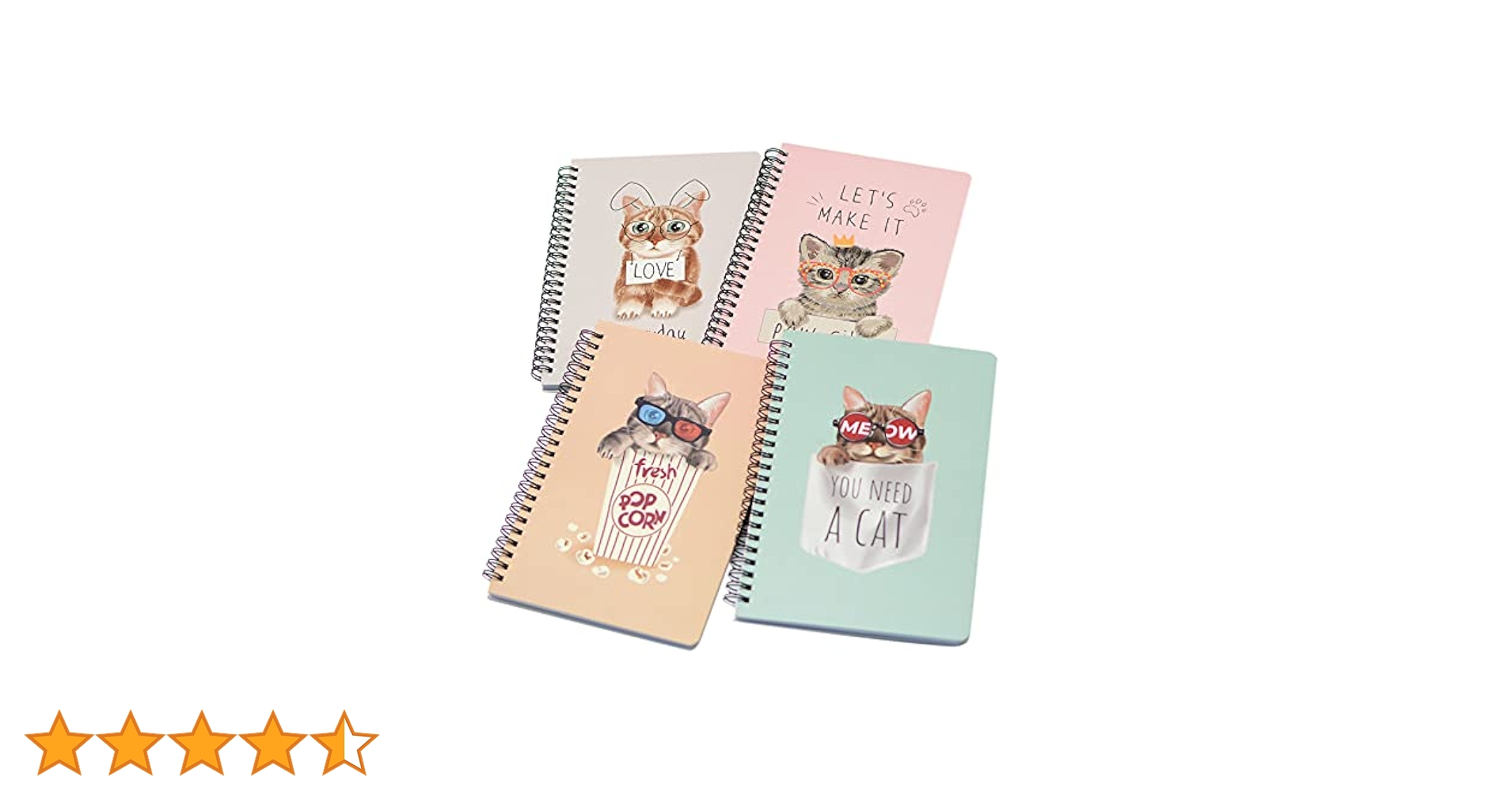 Amazon | Yansanido スパイラルノート 4冊 A5 厚い猫デザイン
